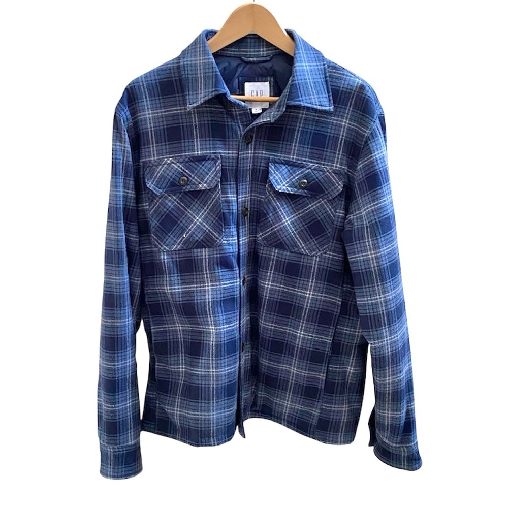 GAP MENS PLAID FLANNEL SHIRT JACKET, SIZE M NAVY BLUE WHITE NWT NEW WITH TAGS
